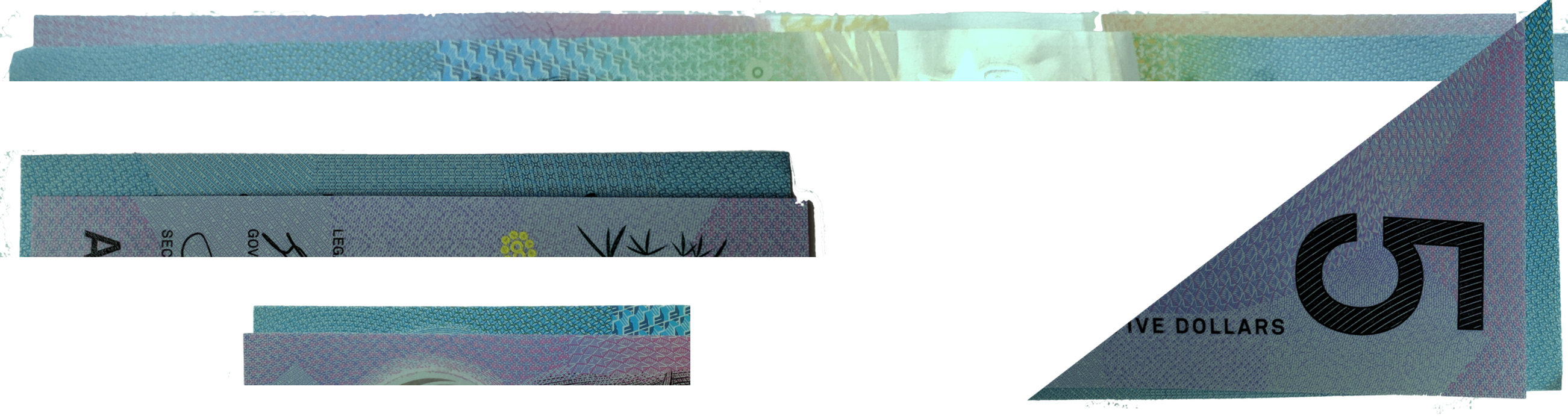 examples of the edges of two banknotes, colour modified